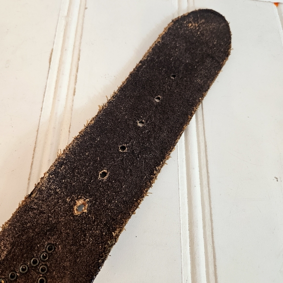 Vintage Fossil Studded Brown Leather Belt Wide Western Moto Boho L main image 5